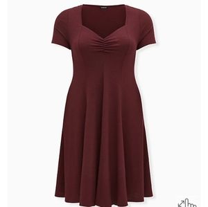 Burgundy Slub Rib Mini Dress